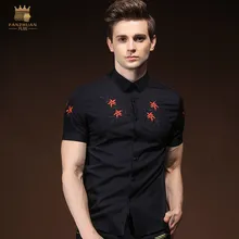 FANZHUAN брендовая одежда летняя новая мужская рубашка модная вышивка тонкая черная рубашка с коротким рукавом мужская 822013