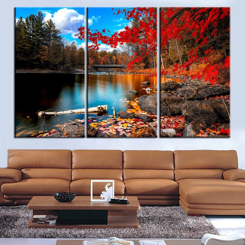 Canvas-Painting-Red-Lake-Tree-Landscape-Quadros-Decoration-Oil-Picture-Scenery-Wall-Art-Picture-for-Living