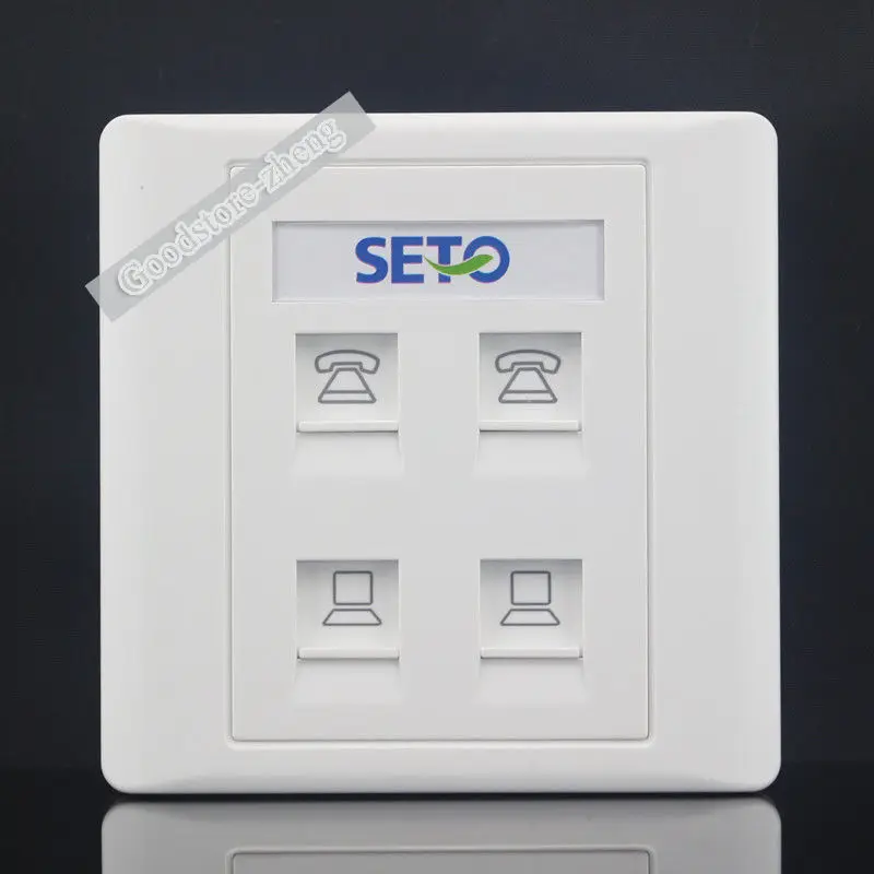 Настенная панель с 4 портами 2 сетевых LAN порта Cat5 Cat5e RJ45 и Cat3 RJ11 телефона лицевая