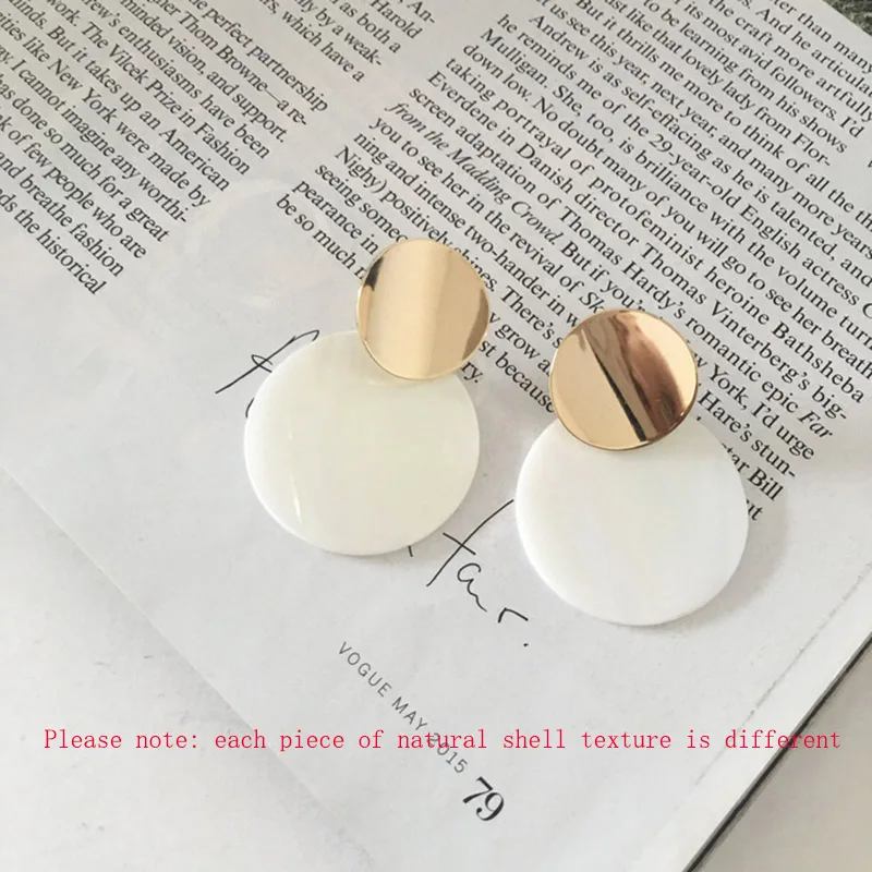 Fashion Round Shell Pendant Earrings drop earrings for women Gold Silver Geometric Earrings Punk Glamour Jewelry Earrings 2018