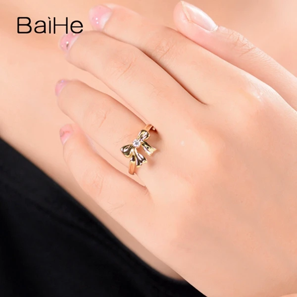 BAIHE Solid 14K желтое золото 0.07CT Сертифицированный H/SI круглый натуральные Алмазы обручальные женские модные ювелирные изделия кольцо