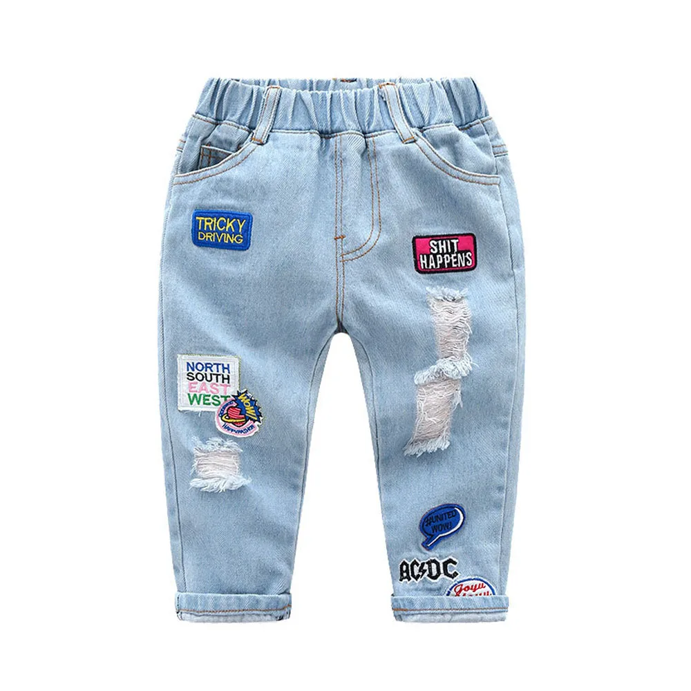 Джинсы для маленьких мальчиков; Детские хлопковые брюки для подростков; джинсовые длинные брюки; весенняя одежда для подростков; повседневные брюки для годовалых девочек; Прямая поставка - Цвет: Небесно-голубой