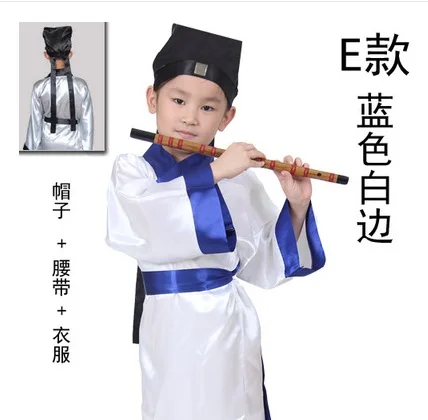 Маленький мальчик, учёные ханфу костюм сценическое представление древнекитайский карнавальный костюм школьный костюм для студентов правила представления - Цвет: E white blue edge