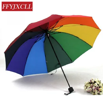 

Fashion rainbow men women Fold umbrella water sun umbrella Extreme Popularity Creative Three Folding Adults Children Umbrella