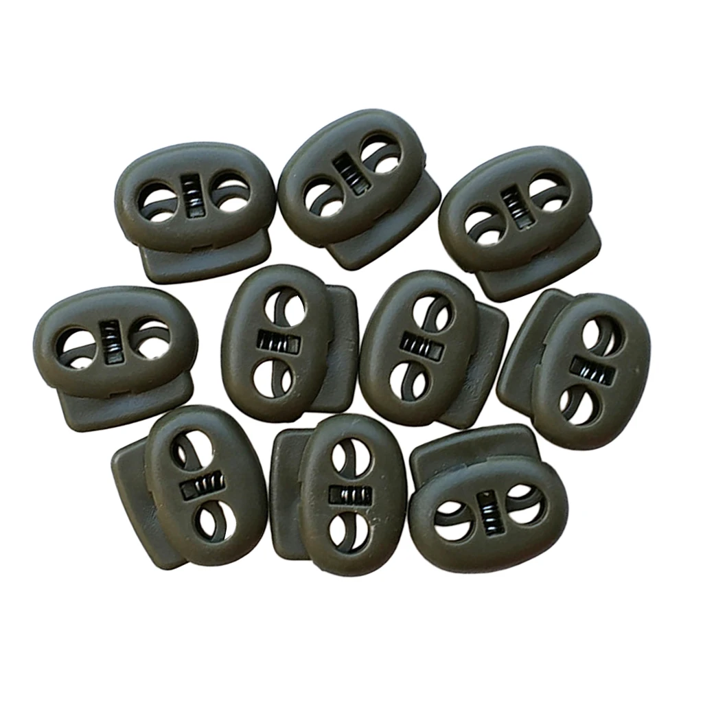 MagiDeal 10pcs Plastic Cord Lock Stoppers Dual Hole Spring Stop Toggle Stopper for Cord Drawstring 5mm Tent Accessories 
