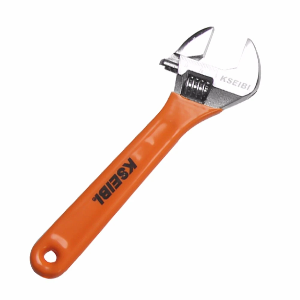 KSEIBI Adjustable Wrench Tool Extra Wide Jaws No Slip PVC Grip Handle 8