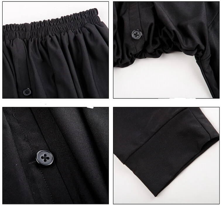 Черный цвет вилочная часть хип-хоп ds dj костюм без тары длинная шаровары пэчворк пуговица мужчины в брюки