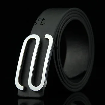 

New Designer Men's High Quality Letters Belt Buckle Belt S-type Smooth Fashion Plate Buckle Belt Korean Explosion Models