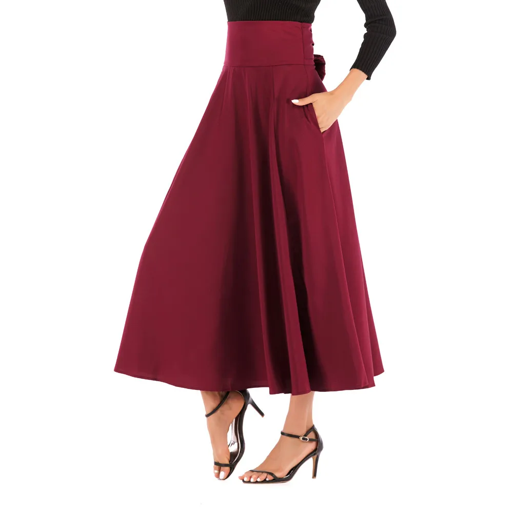 Летние юбки женские с высокой талией Плиссированные Длинные юбки спереди с разрезом поясом макси юбки faldas mujer moda El verano# N05 - Цвет: As the photo show