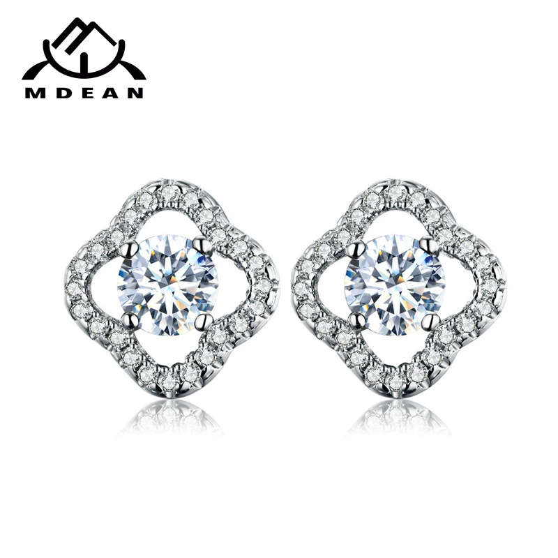 Женские серьги пусеты MDEAN из белого золота с фианитом AAA A087|stud earrings|stud earrings for