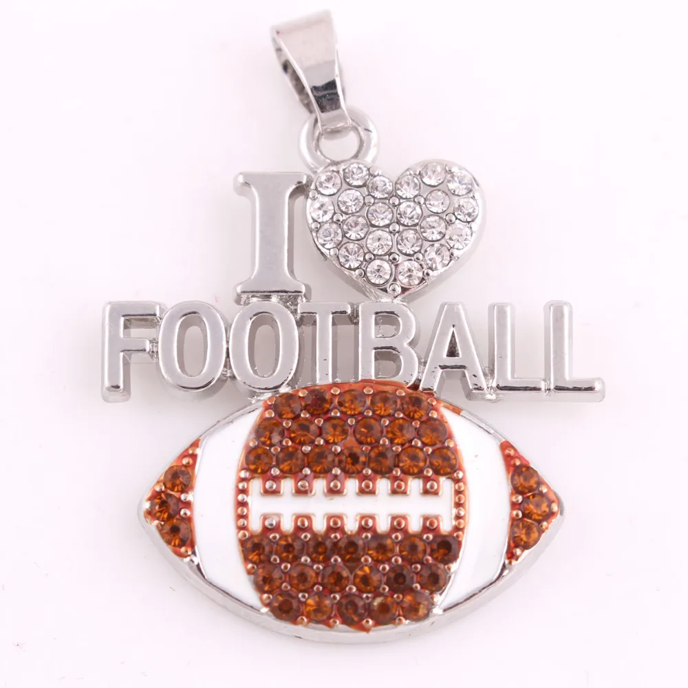 

Sporty Style Necklace Pendant Football Shape I LOVE FOOTBALL Letter With Beautiful Crystal Charm Zinc Alloy Dropshipping