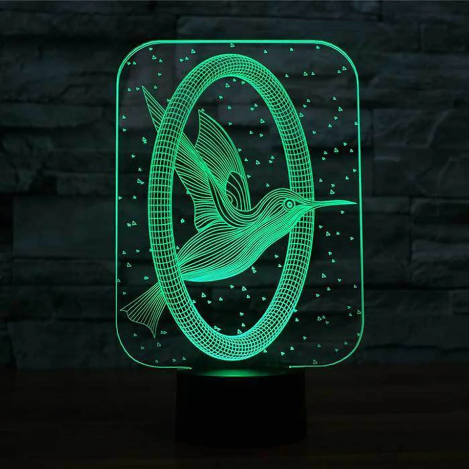 3D ночник Hummingbird 7 цветов изменяющийся светодиод USB лампа анимационная птица