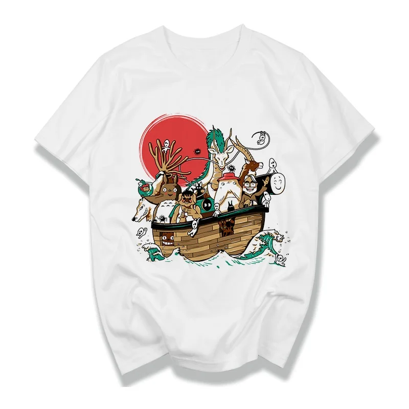 

2018 new fashion Miyazaki Hayao Spirit Away Peach Blossom Anime Kawaii Totoro Cartoon Men Printed Summer T Shirts men