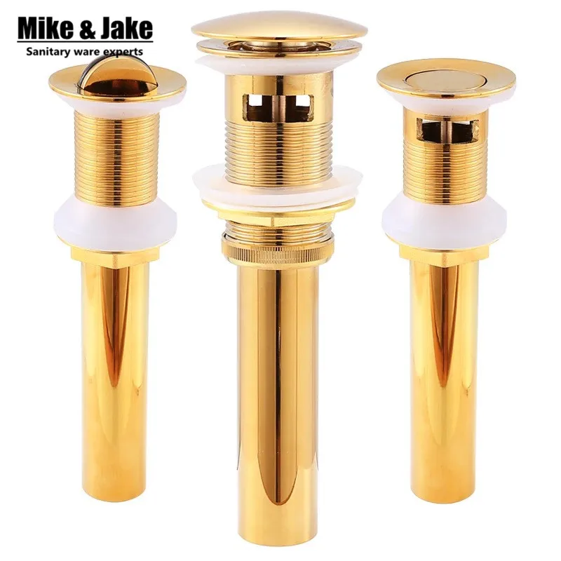 Good Solid Brass Bathroom Lavatory Sink Pop Up Drain With overflow basin sink drain Gold bathroom parts faucet accessories