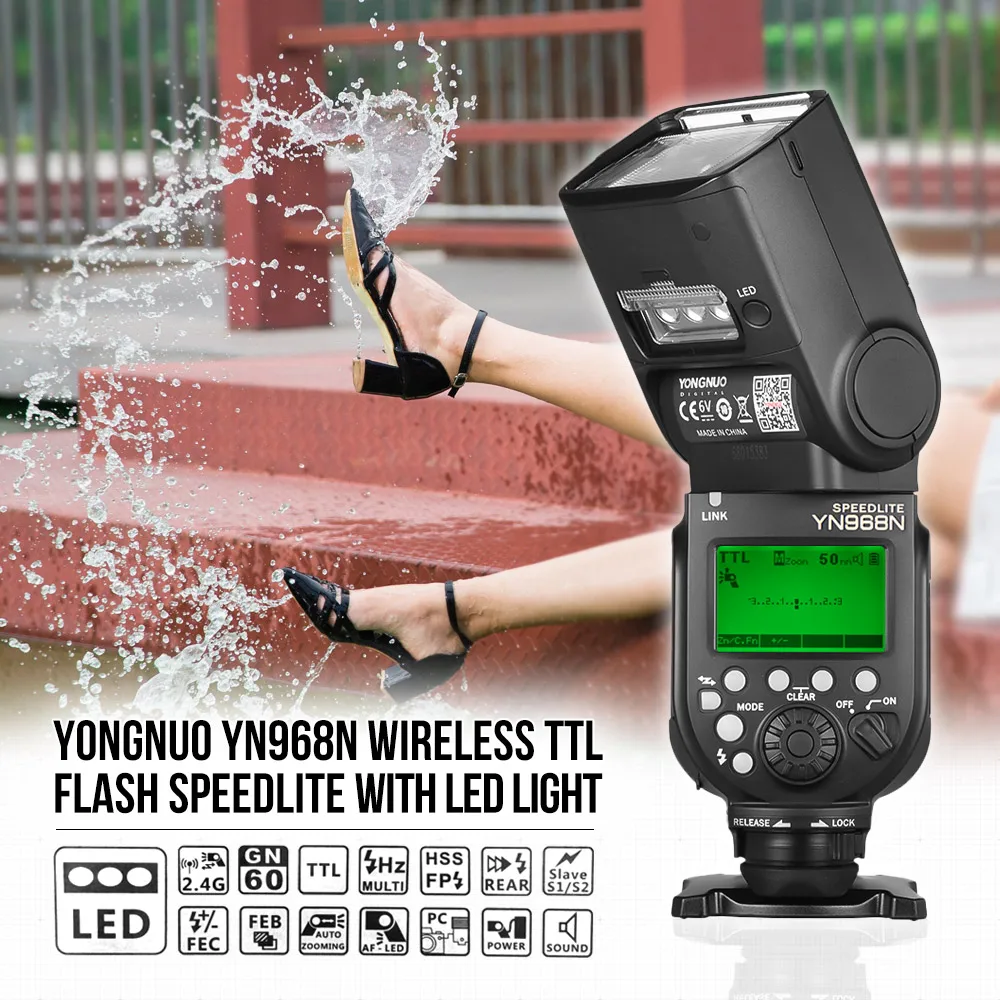 Светодиодная лампа для видеосъемки YONGNUO YN968N Вспышка Speedlite для Canon Nikon DSLR совместим с YN622N YN560 Беспроводной ttl Speedlite 1/8000 с светодиодный свет