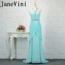 Janevini 2018 Chic шифон с длинным Подружкам невесты с блестками Хрустальный Пол Длина Vestidos DAMA de Honra официальная Вечеринка платья