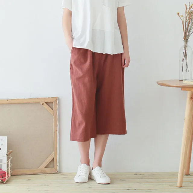 women lady vintage loose long cotton linen plus size 2xl 6xl plus size culottes