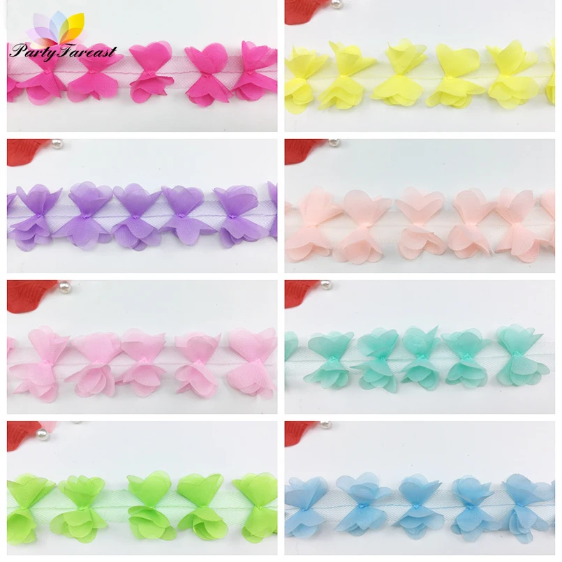 

PF 5yards 6cm Width Lace Trim Flowers Multicolor Chiffon Lace Ribbon Fabric DIY Handmade Crafts for Clothes Curtain Decoration