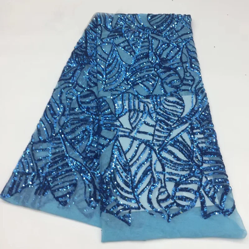 

(5yards/pc) high quality African tulle lace fabric turquoise blue sequins French net lace fabric for party dress FSQX31
