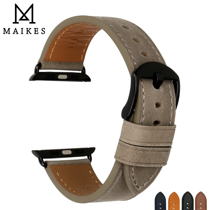 MAIKES Watch Accessories Genuine Leather For Apple Watch Strap 44mm 40mm Apple Watch Band 38mm 42mm