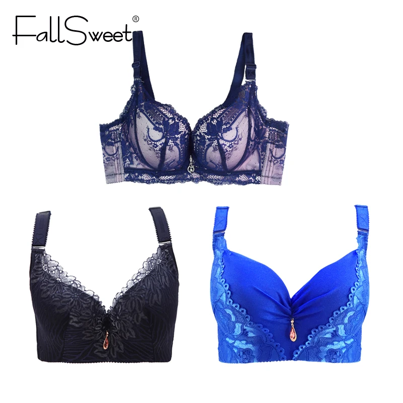 

FallSweet 3 pcs / lot Sexy Women Plus Size Bra Lace Push Up Brassiere D E Cup 38 to 46