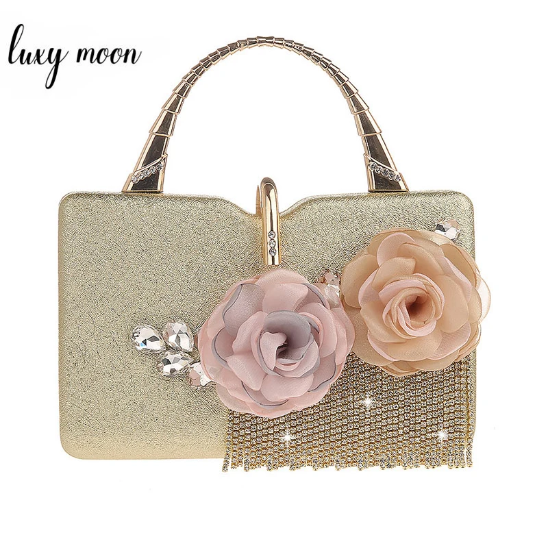 

Flower Wedding Clutch Women Handbags Luxury Designer 2019 Gold Silver Crystal Clutch Evening Bags Purse New Elegant Shouler Bag