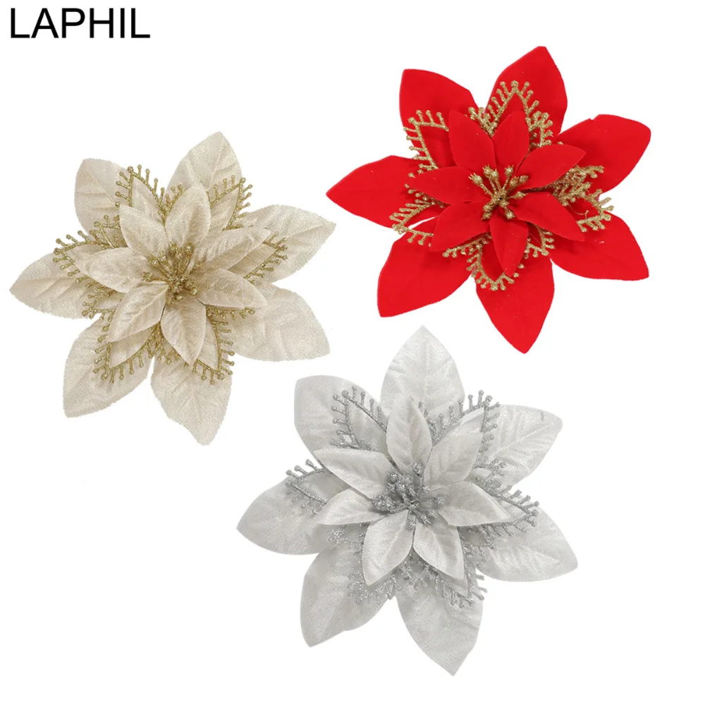 

LAPHIL 5pcs Artificial Christmas Flowers Christmas Poinsettia Fake Flowers Merry Christmas Tree Ornaments Xmas Tree Decoration