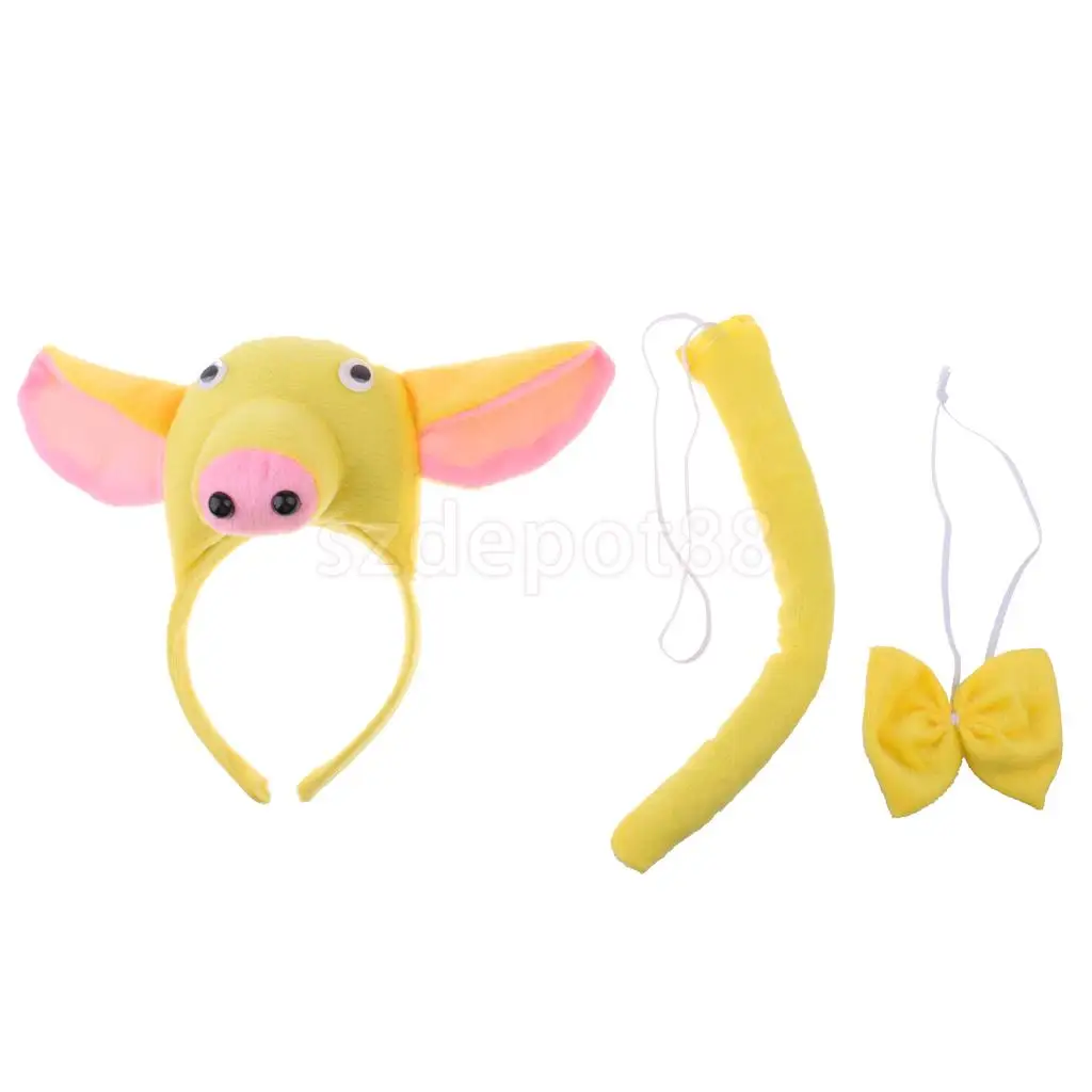 Kids Animal Pig Piggy Costume Kit Head Band Bow Tie Tail Set Fancy Dress