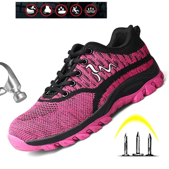 

Safety Shoes Steel Toe Women Breathable Air-mesh Industrial & Construction Puncture Proof Work Shoes Protective Footwear Casual