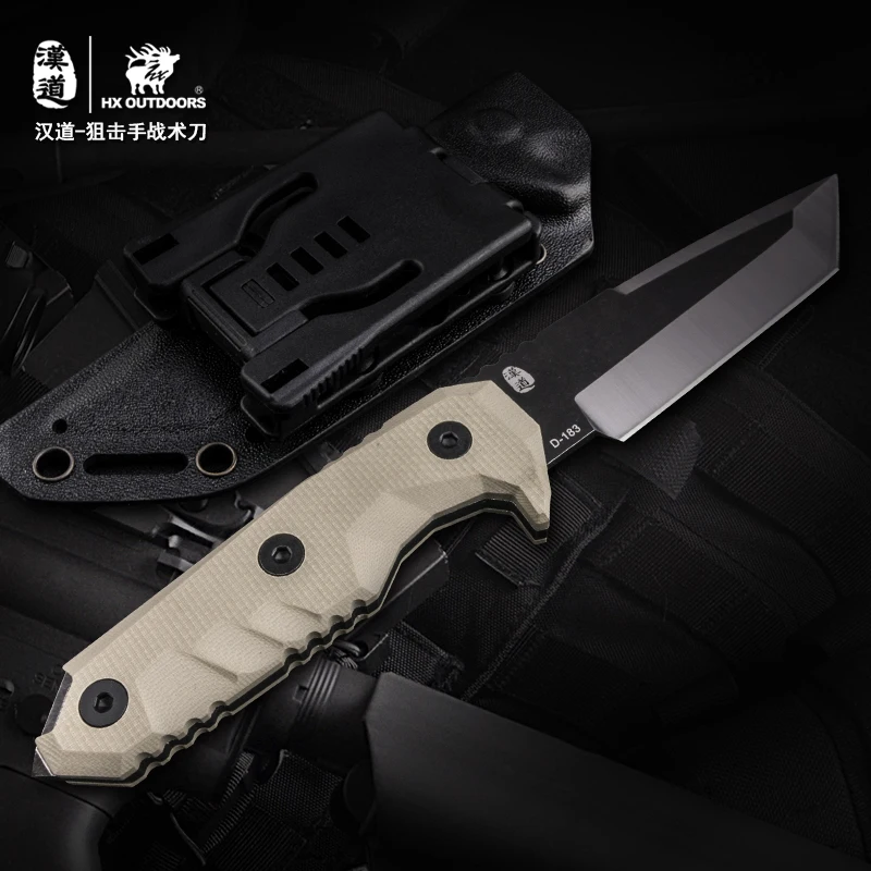 HX Outdoors Tactical Hunting knife Outdoors Camping Survival Knives Multi Diving Tool , 440C Blade G10 Handle Free fast shipping