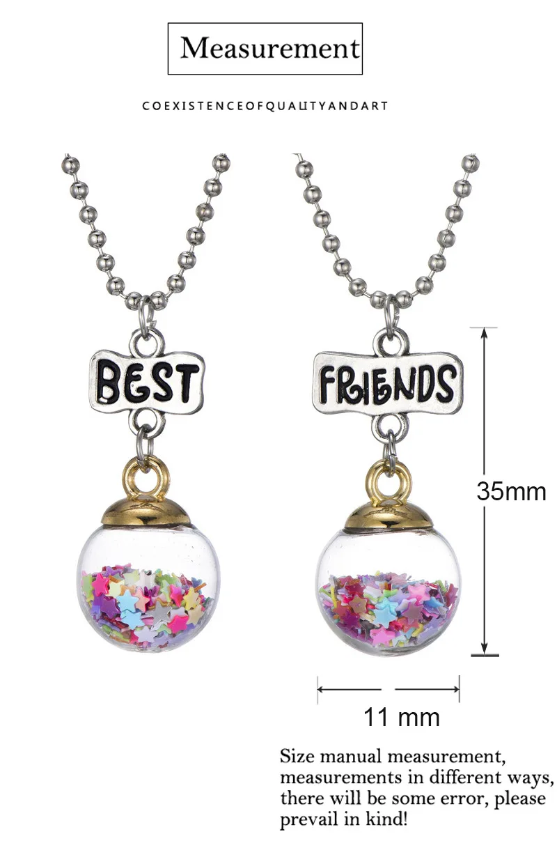Новая мода 1 набор(2 шт) Звезда стеклянный шар кулон ожерелье лучшие друзья BFF бусы цепочка ожерелье детские ювелирные изделия подарок для девочек