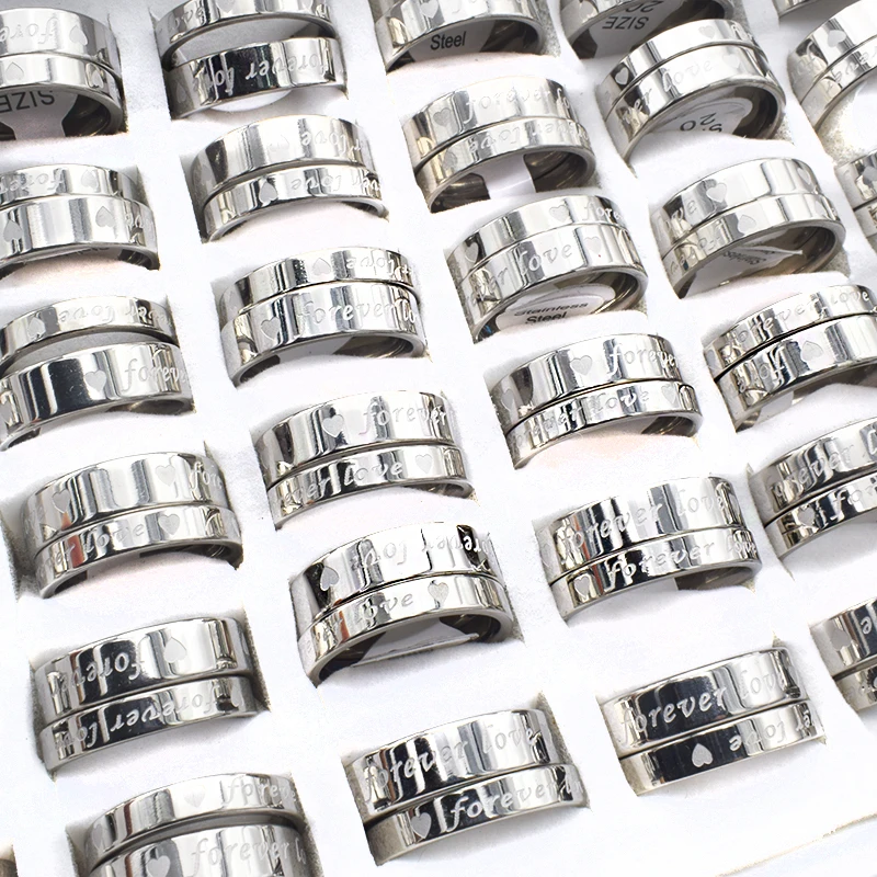Cute 12 Sets/lot Stainless Steel Couple Rings Set for Women Men Mix Size Gothic Love Letter Wedding Engagement Rings Jewelry