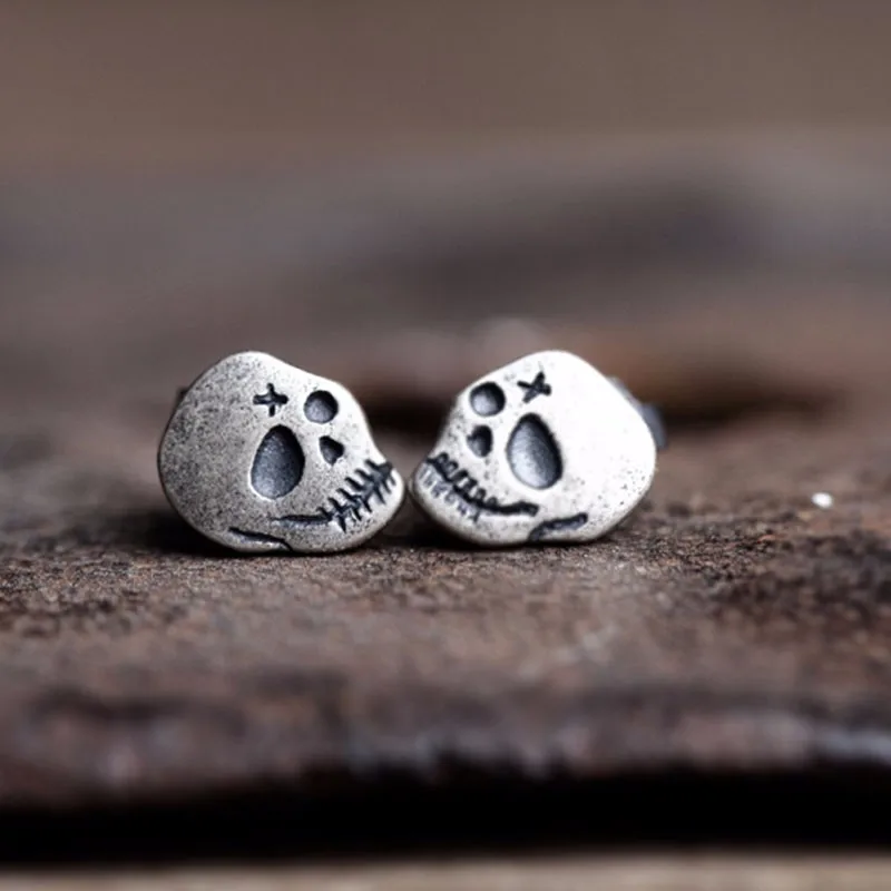 

2018 Hot 925 Sterling Silver Skull Ghost Head Ear Stud Retro Gothic Punk Style Skeleton Earrings Women Fashion Jewelry