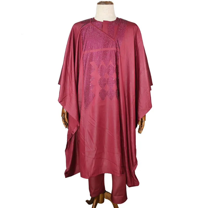 H& D африканская agbada мужская одежда Дашики женское платье рубашка брюки 3 шт. костюм со стразами для мужчин официальный наряд традиционная одежда для мужчин - Цвет: Красный