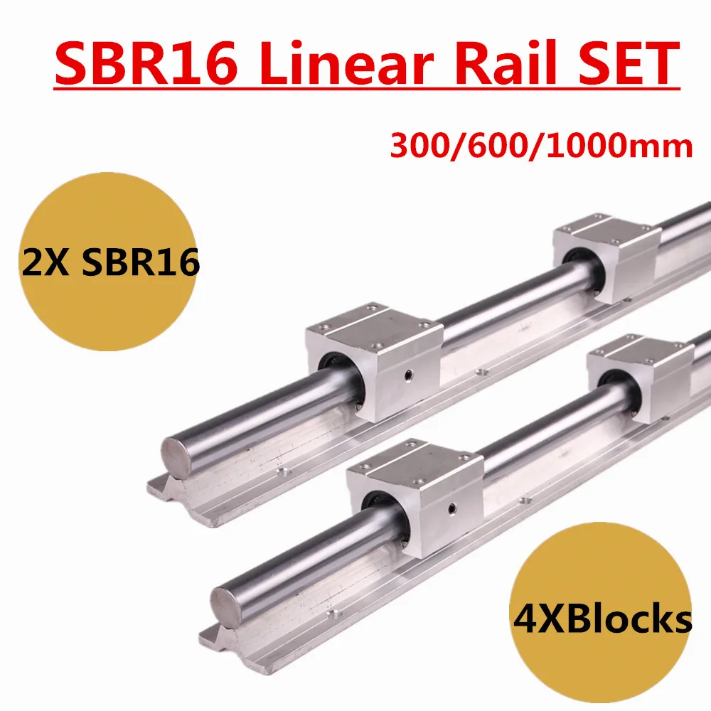 16MM SBR16-550mm LINEAR SLIDE GUIDE SHAFT 2 RAIL+4 SBR16UU BEARING BLOCK CNC set