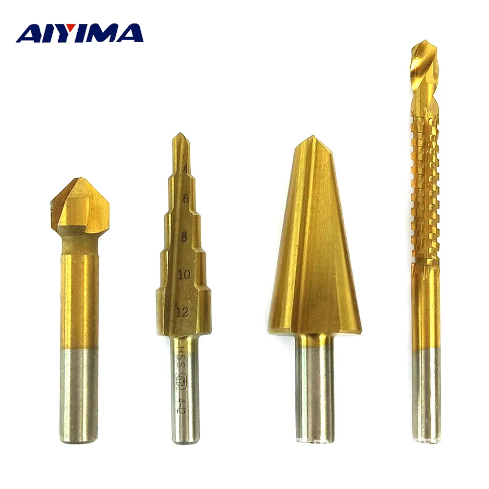 AIYIMA 4pcs Titanium plated Drill Bit Triangular Handle Step Drill