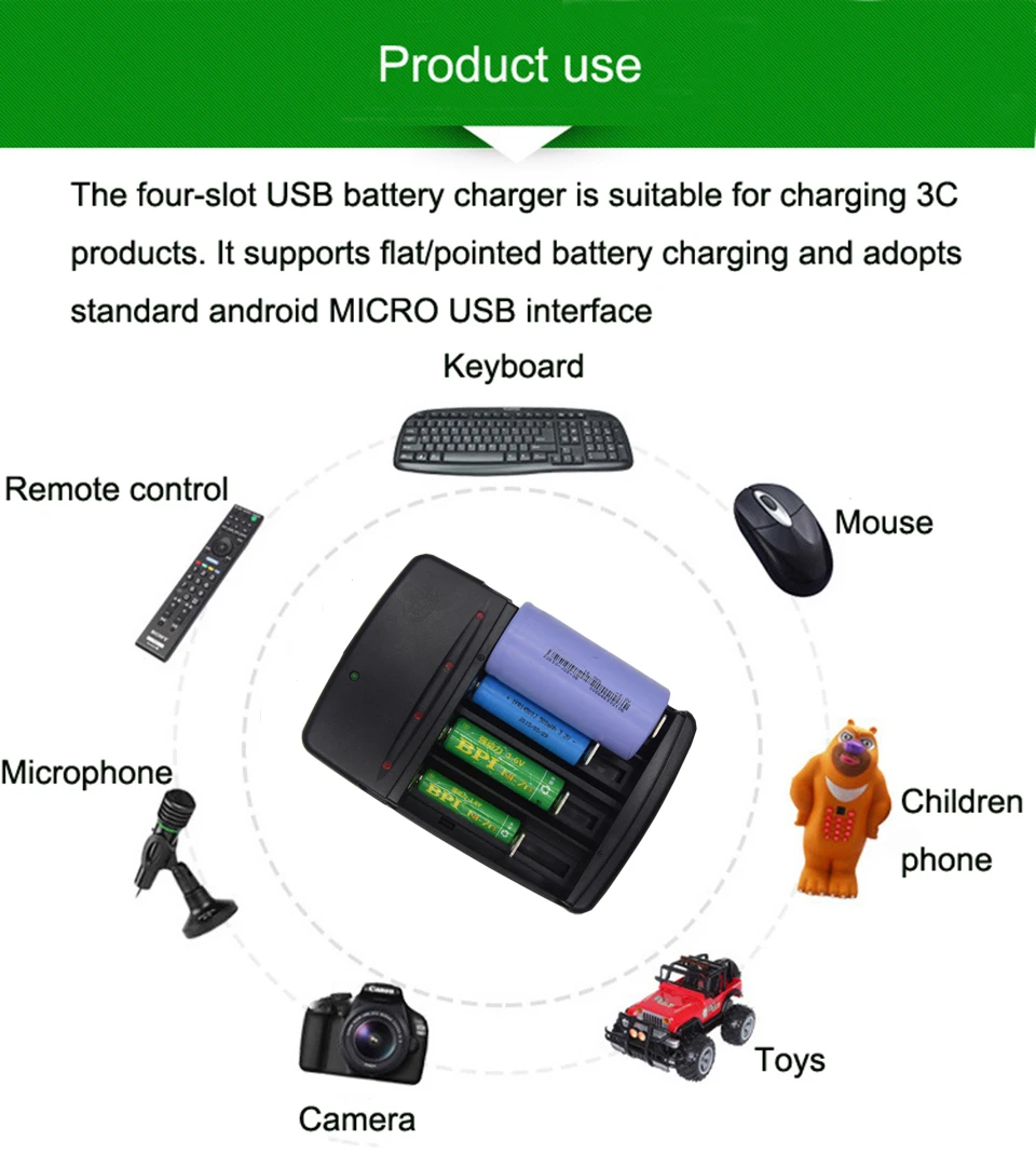 4 слота Смарт USB зарядное устройство для перезаряжаемых аккумуляторов 1,6 в NI-ZN AA AAA 3,2 В LiFePo4 32650 18650 14500 зарядное устройство для аккумуляторов