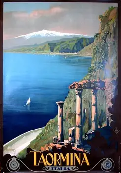 

Taormina Messina Sicily Travel Italy Landscape Vintage Retro Kraft Canvas Poster DIY Wall Stickers Posters Home Decor Gift