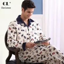 CherLemon, мужская, толстая, хлопковая, для отдыха, набор для сна, зимний, мужской, на пуговицах, с зубчатым воротником, теплая Пижама, с рисунком, одежда для сна