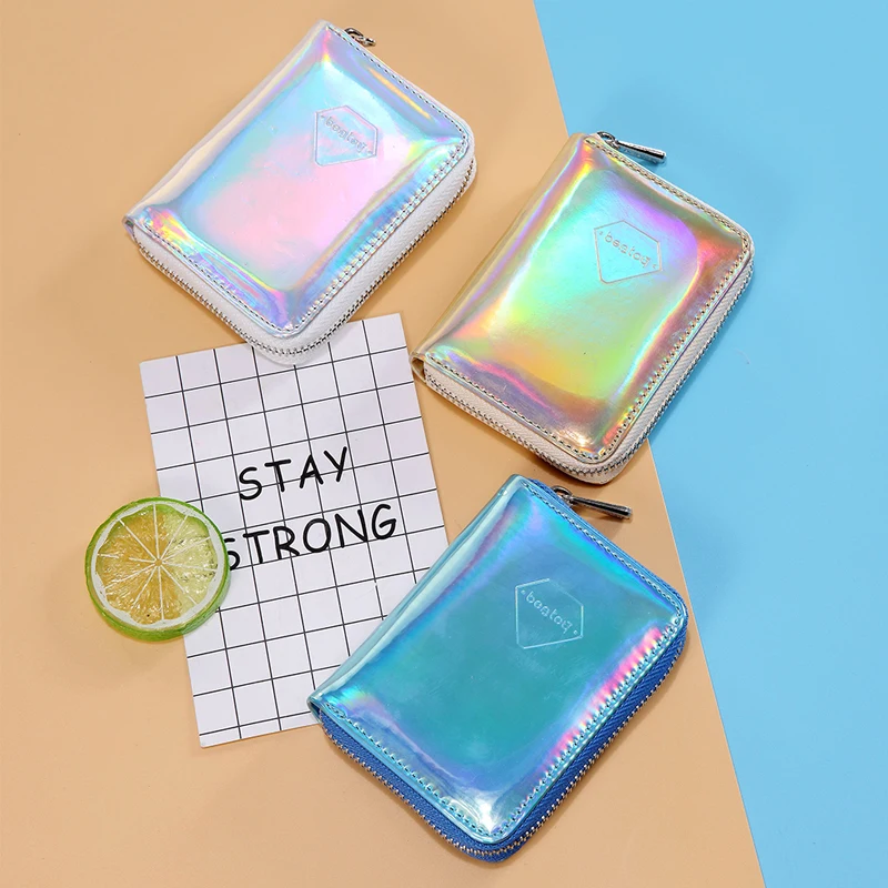 Silver Small Leather Women's Wallet Hologram Money Organizer Purse Short Clutch Bank Card Holders Fashion Coin Purse Silver Small Leather Women's Wallet Hologram Money Organizer Purse Short Clutch Bank Card Holders Fashion Coin Purse