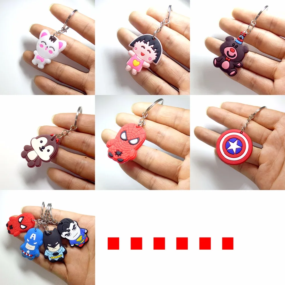 

surper low price mini Cute Comic and Animation Keychains Spider Bat Captain Key chains Bag Pendant cat key Pendant owl keyring