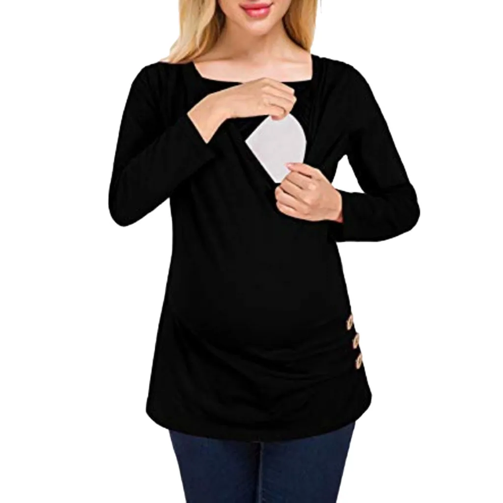 Moms Maternity Clothes Nursing Tops Women Maternity Button Side Shirred