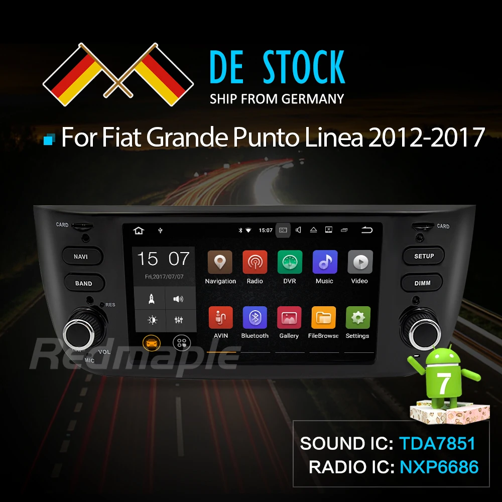 Android 7.1 Car Radio GPS Navigation Stereo For Fiat Grande Punto Linea 2012-2017 Auto Audio DVD Multimedia Bluetooth Headunit