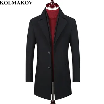 

KOLMAKOV Men's Clothing New Spring Woolen Coats Men Slim Smart Casual Windbreakers Wool High Quality Outwear M-5XL Men Wool Coat