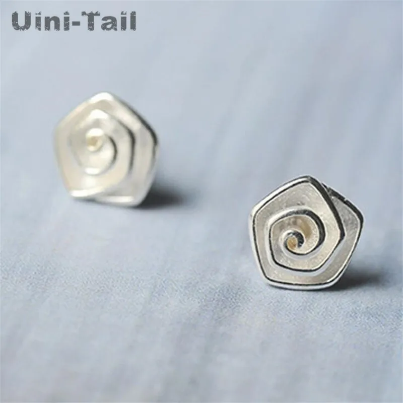 Uini-Tail, хит, новинка, 925 Стерлинговое Серебро, пятиугольная спираль, серьги в виде цветка,, модный тренд, индивидуальный дизайн, высокое качество, ювелирное изделие