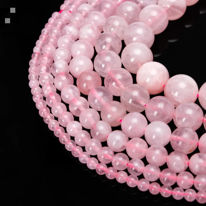 

BASEHOME 1strip Natural Stone Pink Quartz Crystal Beads 4/6/8/10/12/14mm Round Druzy Bead Loose Beads fo DIY Bracelet Bead