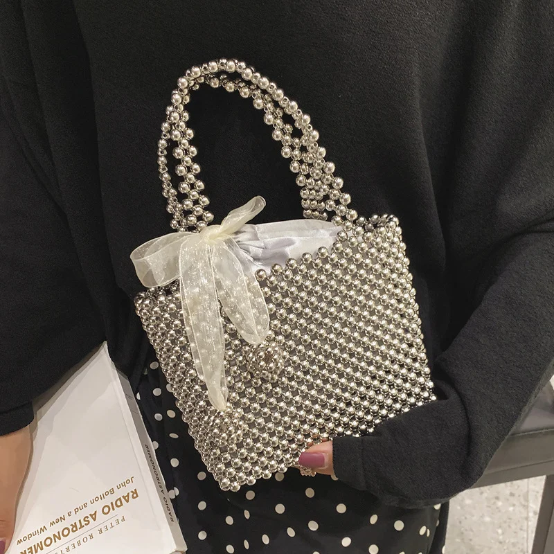 

Luxury Brand Designer Female 2019 New Scarf Women Handbag Bead String Diamond Weaving Fashion Tote Bag Crossbody Shoulder Bag