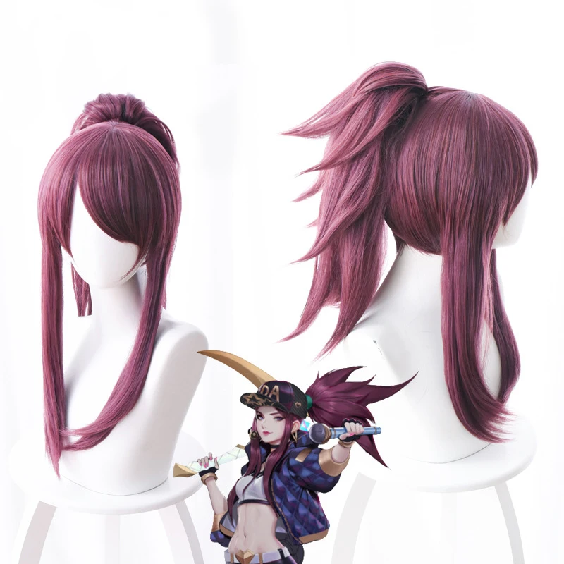 

LOL New Skin K/DA Cosplay Hair Akali Cosplay Headwear Game LOL KDA 45CM Mixed purple Heat Resistant Synthetic Hair Perucas