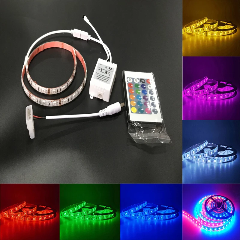 

5050 SMD RGB LED Strip Light lamp Waterproof diode ribbon Flexible Controller Big 4PIN DC 12V TV background wall Colorful M4