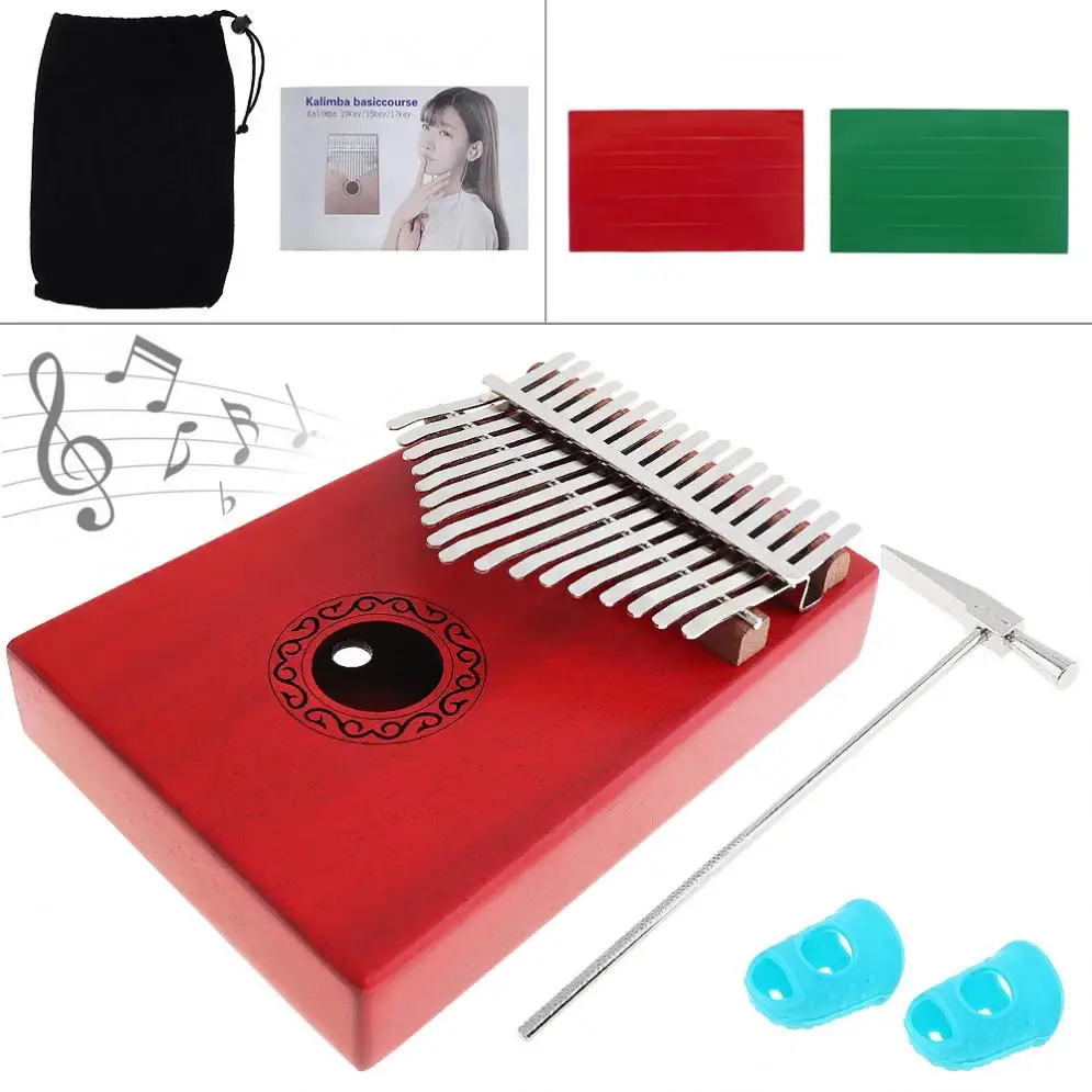  17 Key Red Kalimba Single Board Mahogany Finger Thumb Piano Mbira Mini Keyboard Musical Instrument 